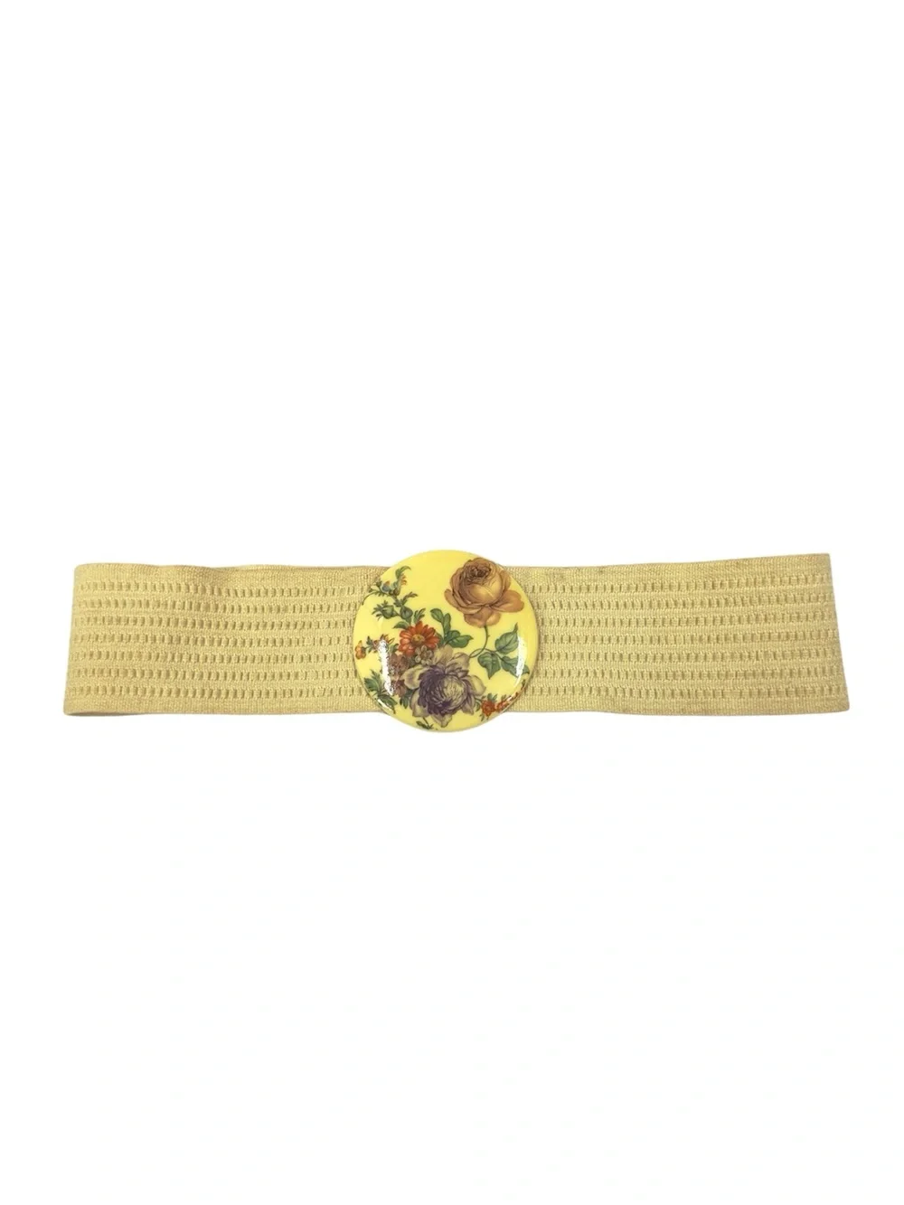 Vintage Wide Stretch Belt West Germany Floral Round Statement Buckle Boho Cottag